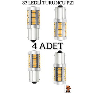 Ylc Tek Duy  1156 P21W 33 LED Turuncu Mercekli ,sinyal Gündüz Park Ampülü 4 Adet