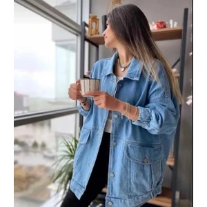 Kadın Oversize Mavi Kot Ceket