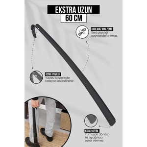 60 cm Siyah Ayakkabı Çekeceği | Sert Plastik Asılabilir Çekecek Yumuşak Kerata Uzun