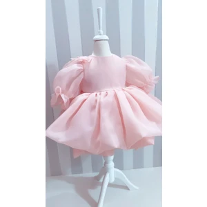 Hobi Boutiqe Pudra Kabarık Kollu Kız Çocuk Elbise