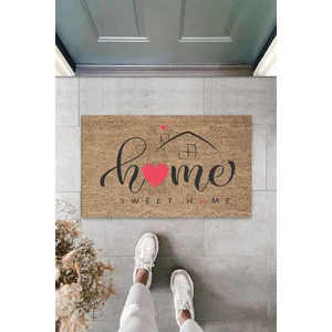 3D Baskı Özel Tasarım  Home Sweet Home Kalpli Kahve Renk Kapı Paspası Dış Mekan Paspas