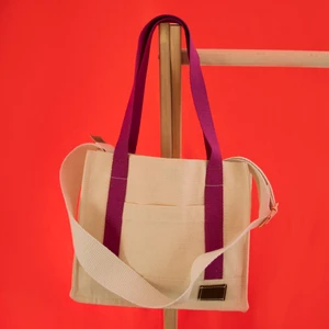 Fuşya Mini Tote Bag, Ön Cep Detaylı, 25 x 20 Cm, Ayarlanabilir Omuz Askılı Kadın Kol ve Omuz Çantası