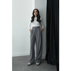 Gri Senta Cırt Cırt Kapamalı Palazzo Pantolon