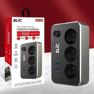 Termal Akım Korumalı 3'lü Priz ve USB Şarj Istasyonu 2 Usb, 1 Type-C Ofis Ev