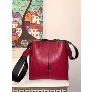 Pinkylola Design Pi Model Mürdüm Vişne Bordo Renk Hakiki Deri Dokulu Baskı Detaylı El & Uzun Askılı Çanta
