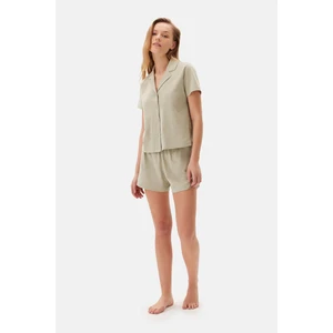 Açık Yeşil Kısa Kollu Gömlek Yaka Şortlu Pijama Takımı