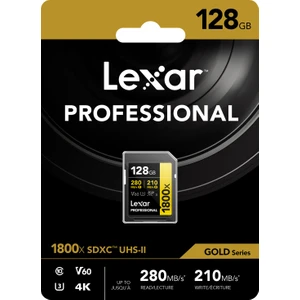 128GB Professional 1800x SDXC UHS-II  4K UHD 270MB/sn U3 C10 V60 Hafiza Karti (Gold Series )
