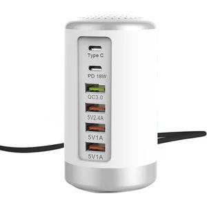 65W USB Hızlı Şarj Cihazı Hub Hızlı Şarj Qc3.0 Çoklu 6 Bağlantı Noktalı USB Tip C Pd Şarj Cihazı Şarj Istasyonu (Beyaz) Abd Tak (Yurt Dışından)
