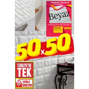 50x50 cm 0,27 M² Kendinden Yapışkanlı Duvar Kağıdı Esnek Köpük Paneli 3D Boyutlu Tuğla Desen Beyaz