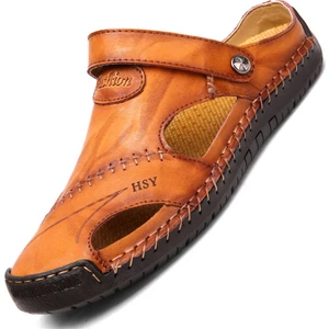 Huang Shoping Erkek Günlük Deri Plaj Sandaleti (Yurt Dışından)
