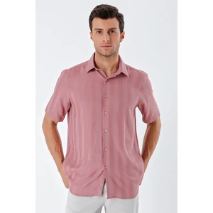 Gül Kurusu Kısa Kollu Desenli Armürlü Sert Yaka Cepsiz Klasik Comfort Fit Gömlek 1004230204