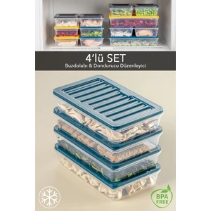 Meleni Home 4'lü Buzdolabı Organizer Mikrodalga ve Difrize Uygun Saklama Kabı Petrol 4 x 1200 ml