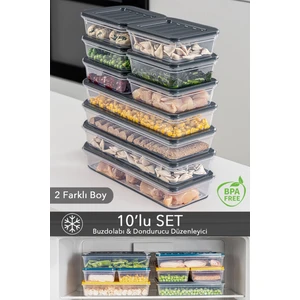 Meleni Home 10'lu Buzdolabı Düzenleyici Difriz-Mikrodalga Uyumlu Saklama Kabı Antrasit 4 x 1170 ml - 6 x 600ML