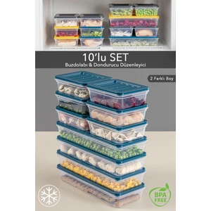 Meleni Home 10'lu Buzdolabı Organizer Mikrodalga ve Difrize Uygun Saklama Kabı Petrol 4 x 1170 ml - 6 x 600ML