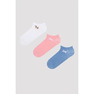 Minimal Animal Mavi-Pembe 3lü Patik Çorap