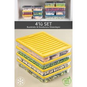 Meleni Home 4'lü Buzdolabı Organizer Mikrodalga ve Difrize Uygun Saklama Kab Sarı 4 x 2400 ml