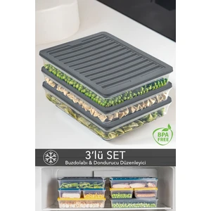 Meleni Home 3'lü Buzdolabı Düzenleyici Difriz-Mikrodalga Uyumlu Saklama Kabı Antrasit 3 x 2400ML