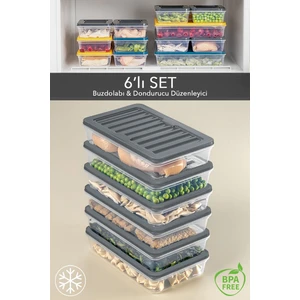 Meleni Home 6'lı Buzdolabı Organizer Mikrodalga ve Difrize Uygun Saklama Kabı Antrasit 6 x 1200 ml