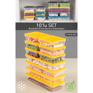 Meleni Home 10'lu Buzdolabı Organizer Mikrodalga ve Difrize Uygun Saklama Kabı Sarı 4 x 1170 ml - 6 x 600ML