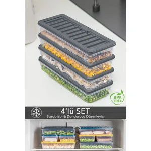 Meleni Home 4'lü Buzdolabı Düzenleyici Difriz-Mikrodalga Uyumlu Saklama Kabı Antrasit 4 x 1170 ml