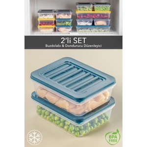 Meleni Home 2'li Buzdolabı Organizer Mikrodalga ve Difrize Uygun Saklama Kabı Petrol 2 x 600 ml