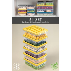 Meleni Home 6'lı Buzdolabı Organizer Mikrodalga ve Difrize Uygun Saklama Kabı Sarı 6 x 600 ml