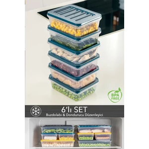 Meleni Home 6'lı Buzdolabı Düzenleyici Difriz-Mikrodalga Uyumlu Saklama Kabı Petrol 6 x 600 ml