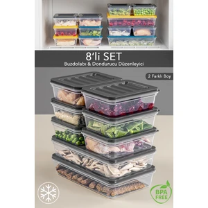 Meleni Home 8'li Buzdolabı Organizer Mikrodalga ve Difrize Uygun Saklama Kabı 2 x 1200 ml - 6 x 600 ml