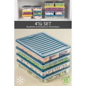 Meleni Home 4'lü Buzdolabı Organizer Mikrodalga ve Difrize Uygun Saklama Kabı Petrol 4 x 2400 ml