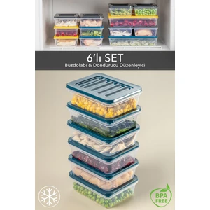 Meleni Home 6'lı Buzdolabı Organizer Mikrodalga ve Difrize Uygun Saklama Kabı Petrol 6 x 600 ml
