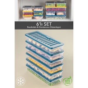 Meleni Home 6'lı Buzdolabı Organizer Mikrodalga ve Difrize Uygun Saklama Kabı Petrol 6 x 1170 ml