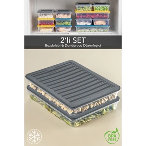 Meleni Home 2'li Buzdolabı Organizer Mikrodalga ve Difrize Uygun Saklama Kabı Antrasit 2 x 2400 ml
