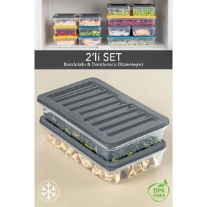 Meleni Home 2'li Buzdolabı Organizer Mikrodalga ve Difrize Uygun Saklama Kabı Antrasit 2 x 1200 ml