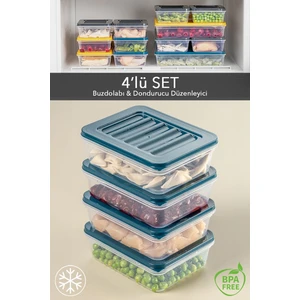 Meleni Home 4'lü Buzdolabı Organizer Mikrodalga ve Difrize Uygun Saklama Kabı Petrol 4 x 600 ml