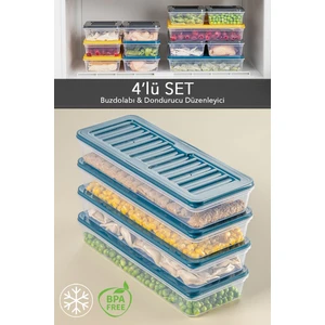 Meleni Home 4'lü Buzdolabı Organizer Mikrodalga ve Difrize Uygun Saklama Kabı Petrol 4 x 1170 ml