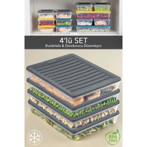 Meleni Home 4'lü Buzdolabı Organizer Mikrodalga ve Difrize Uygun Saklama Kabı Antrasit 4 x 2400 ml