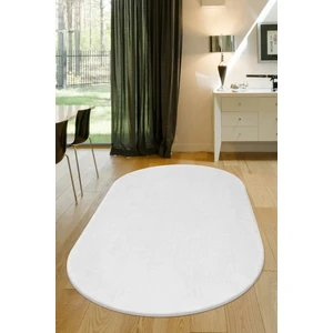 Enva Home Jel Taban Yıkanabilir Peluş Oda Ve Koridor Overloklu Uzun Tüylü Oval Halı Beyaz