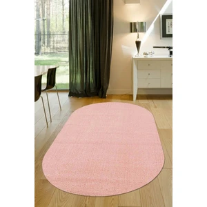 Enva Home Jel Taban Yıkanabilir Peluş Oda Ve Koridor Overloklu Uzun Tüylü Oval Halı Pembe