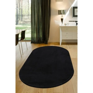 Enva Home Jel Taban Yıkanabilir Peluş Oda Ve Koridor Overloklu Uzun Tüylü Oval Halı Siyah