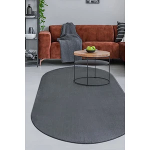 Enva Home Jel Taban Yıkanabilir Peluş Oda Ve Koridor Overloklu Uzun Tüylü Oval Halı Antrasit