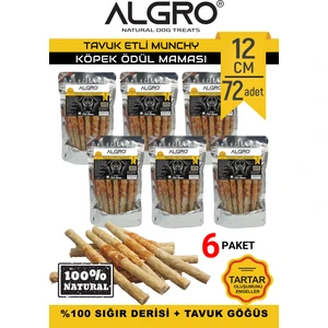 Tavuklu Munchy Sticks Tavuk Göğüs Sarmalı %100 Sığır Derisi 12 cm x 12 Adet 6 Paket