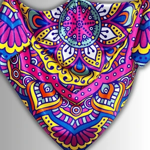 Pozitif Marka Meditasyon Koleksiyonu Çok Renkli Çiçek Mandala Bandana Fular