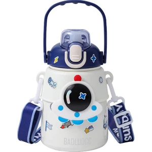 Huang Shoping 850ML Astronot Karikatür Paslanmaz Çelik Taşınabilir Kayışlı Su Şişesi Çocuk Saman Izoleli Su ŞIŞESI-850ML (Yurt Dışından)