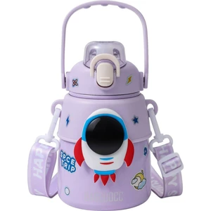 Huang Shoping 850ML Astronot Karikatür Paslanmaz Çelik Taşınabilir Kayışlı Su Şişesi Çocuk Saman Izoleli Su ŞIŞESI-850ML (Yurt Dışından)