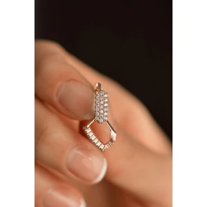 Zirkon Taşlı Rose J Klips Minimal Gümüş Küpe