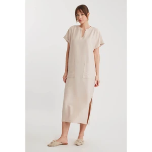 Yanları Yırtmaçlı Çift Cep Elbise