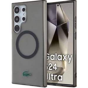 Galaxy S24 Ultra Kılıf Lacoste Lisanslı Magsafe Özellikli Transparan Timsah Logo Baskılı Kapak Siyah
