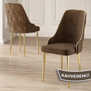 Concept Krax Serisi  Babyface Kumaş Yemek Odası Sandalyesi Gold Metal Ayak 1 Adet Sandalye