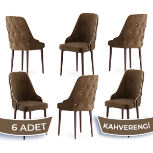 Concept Krax Serisi  Babyface Kumaş Yemek Odası Sandalyesi Kahve Metal Ayak 6 Adet Sandalye