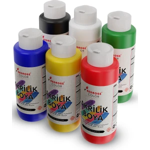 Red Rose Ana Renkler Akrilik Boya 6'lı Set 6X120 ml Dekoratif, Hobi Amaçlı, Sanatsal, Canlı Renkler